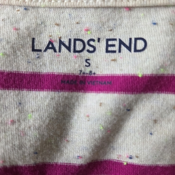 Lands' End Pink and White Striped 3/4 Sleeve Top With Ruffle In Back Size Small - Picture 5 of 5